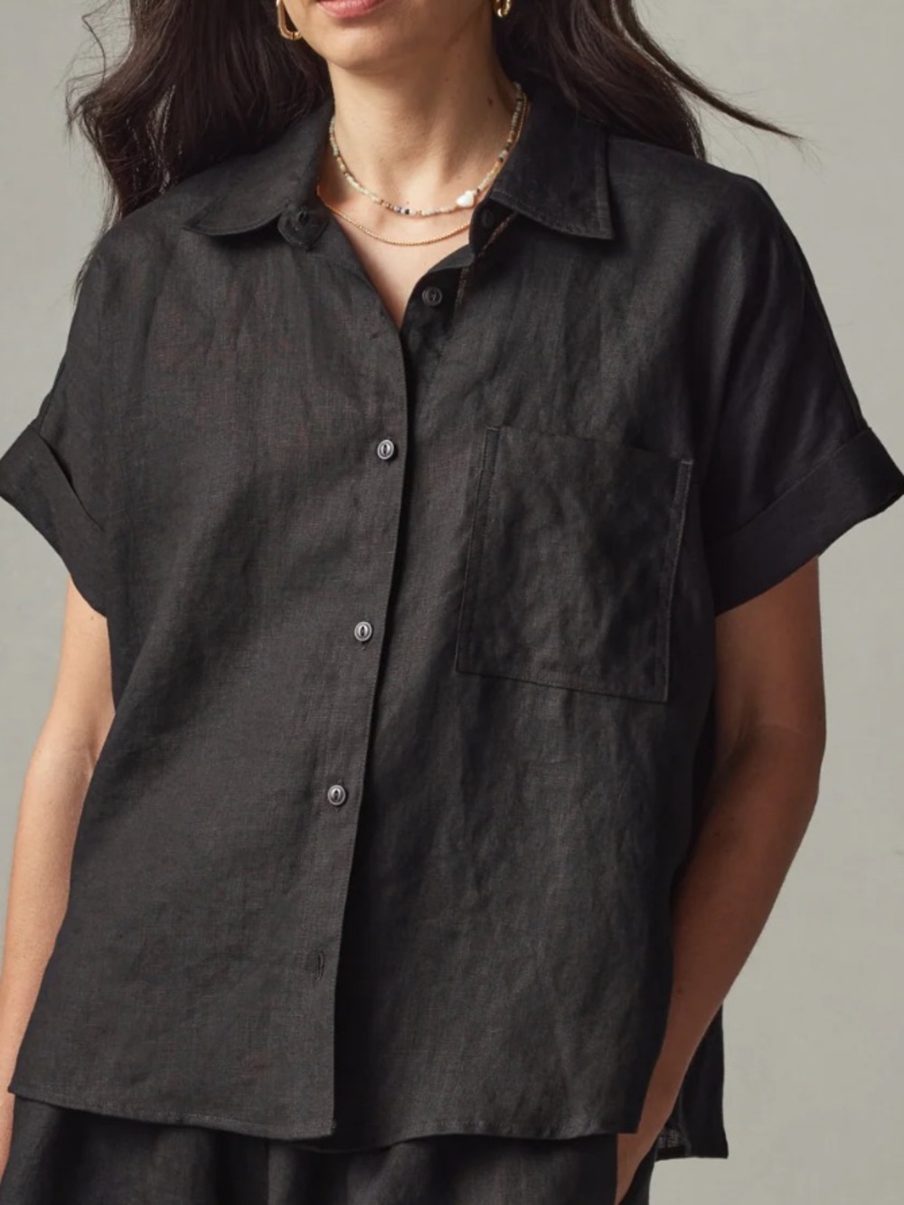 Universal Thread Linen Blend Short Sleeve Button Up